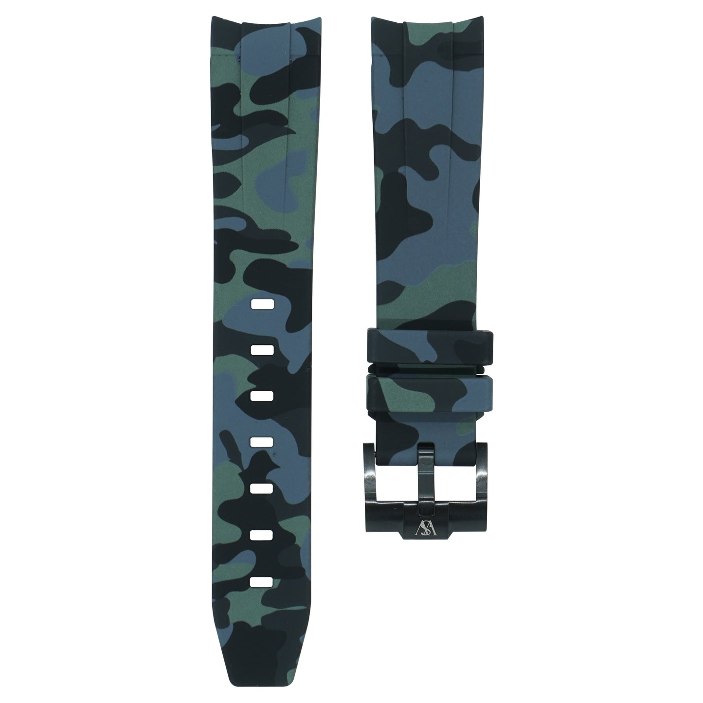 Curved Camo Rubber Strap - Black Camo - Watch Snob