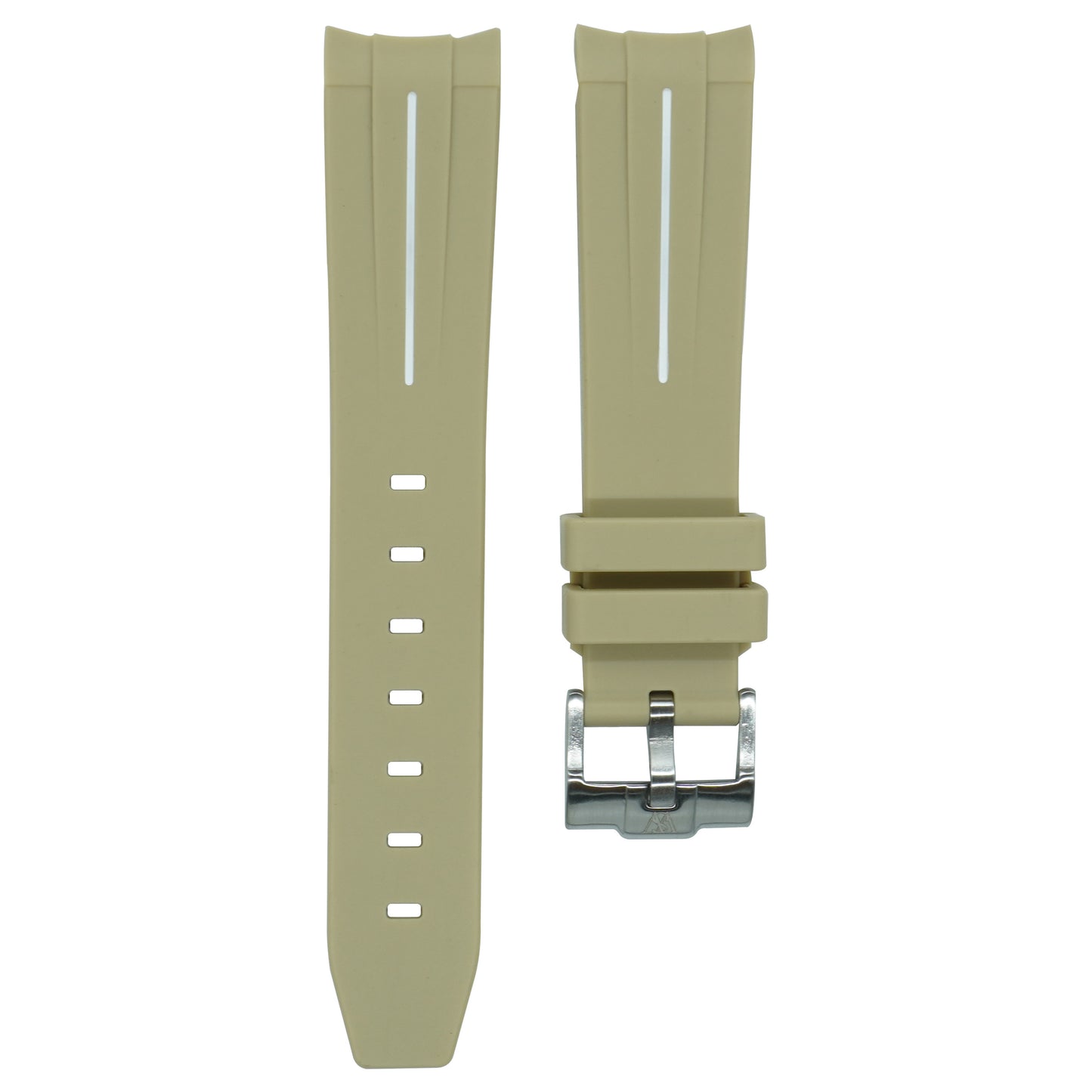 Curved Rubber Strap - Khaki & White Stripe - Watch Snob