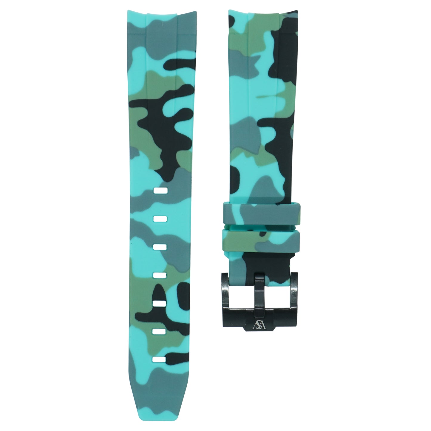 Curved Camo Rubber Strap - Cyan Camo - Watch Snob