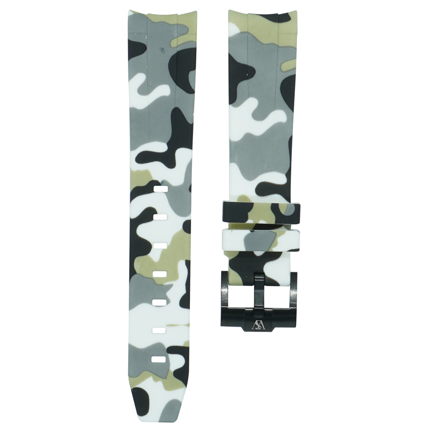 Curved Camo Rubber Strap - White Camo - Watch Snob