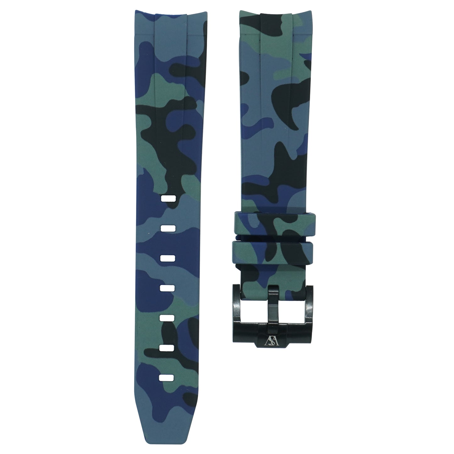 Curved Camo Rubber Strap - Blue Camo - Watch Snob