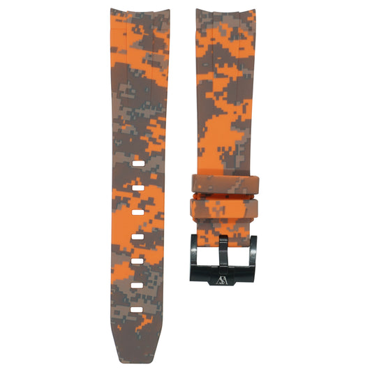 Curved Pixel Rubber Strap - Orange Pixel - Watch Snob