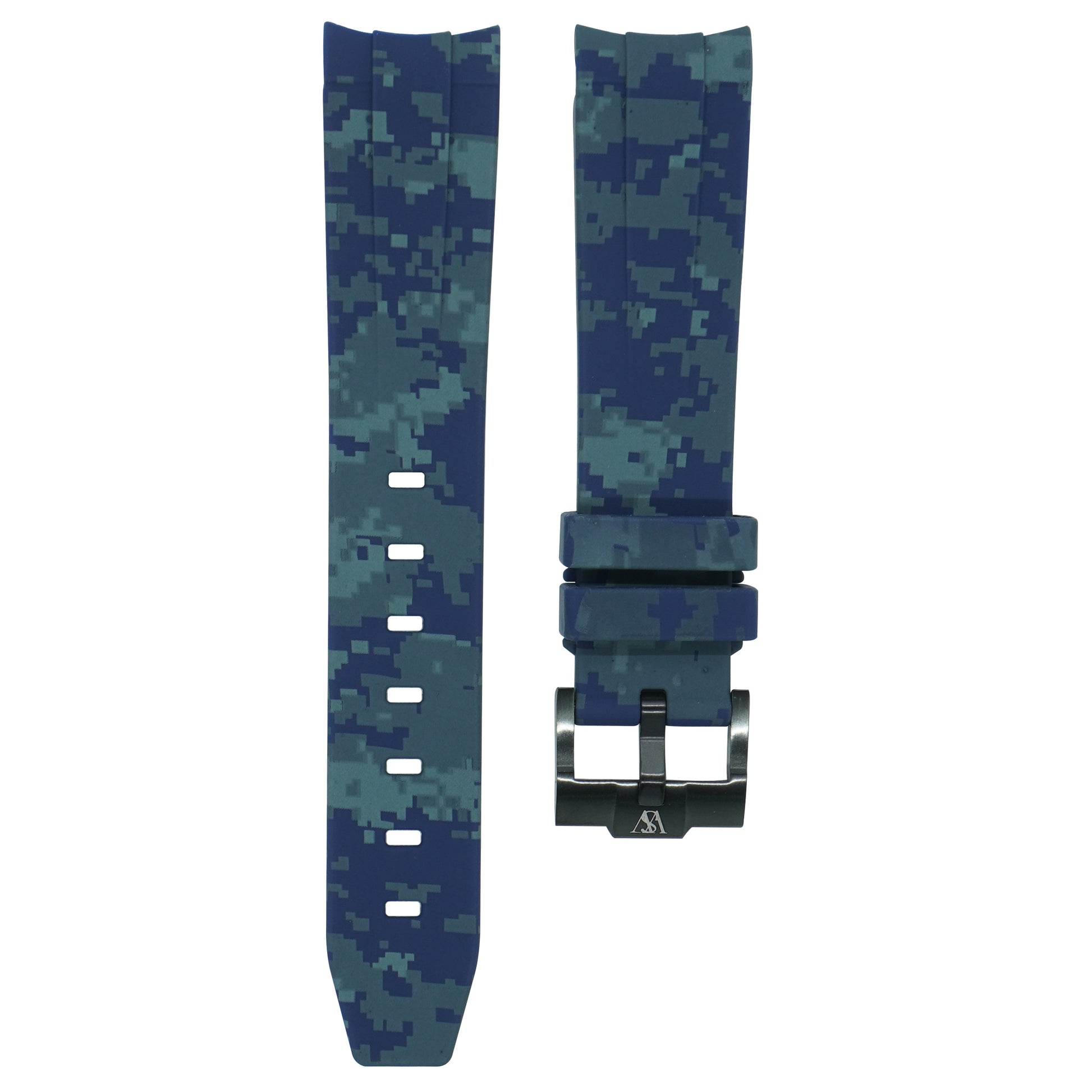 Curved Pixel Rubber Strap - Blue Pixel - Watch Snob