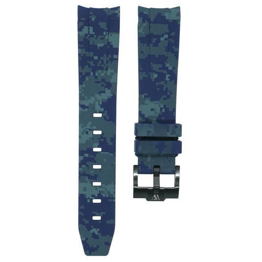 Curved Pixel Rubber Strap - Blue Pixel - Watch Snob