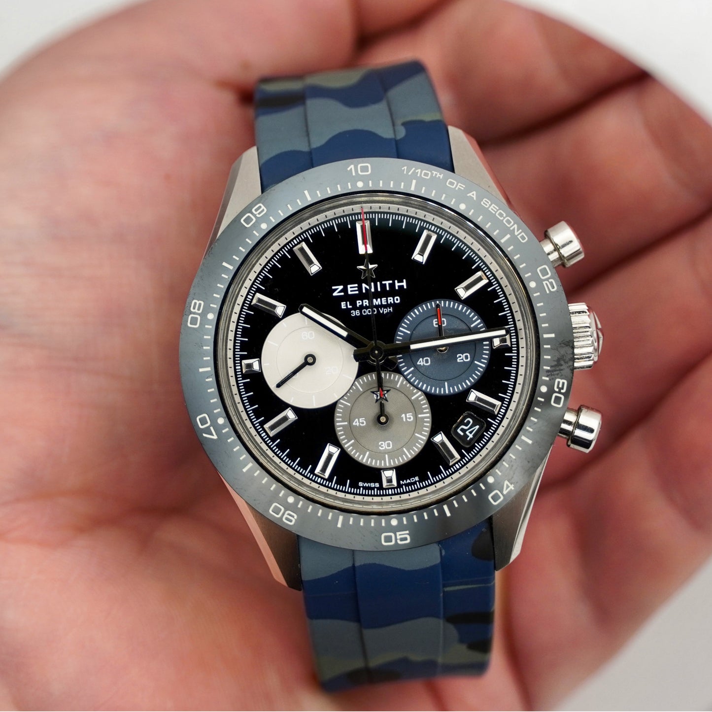 Curved Camo Rubber Strap - Blue Camo - Watch Snob