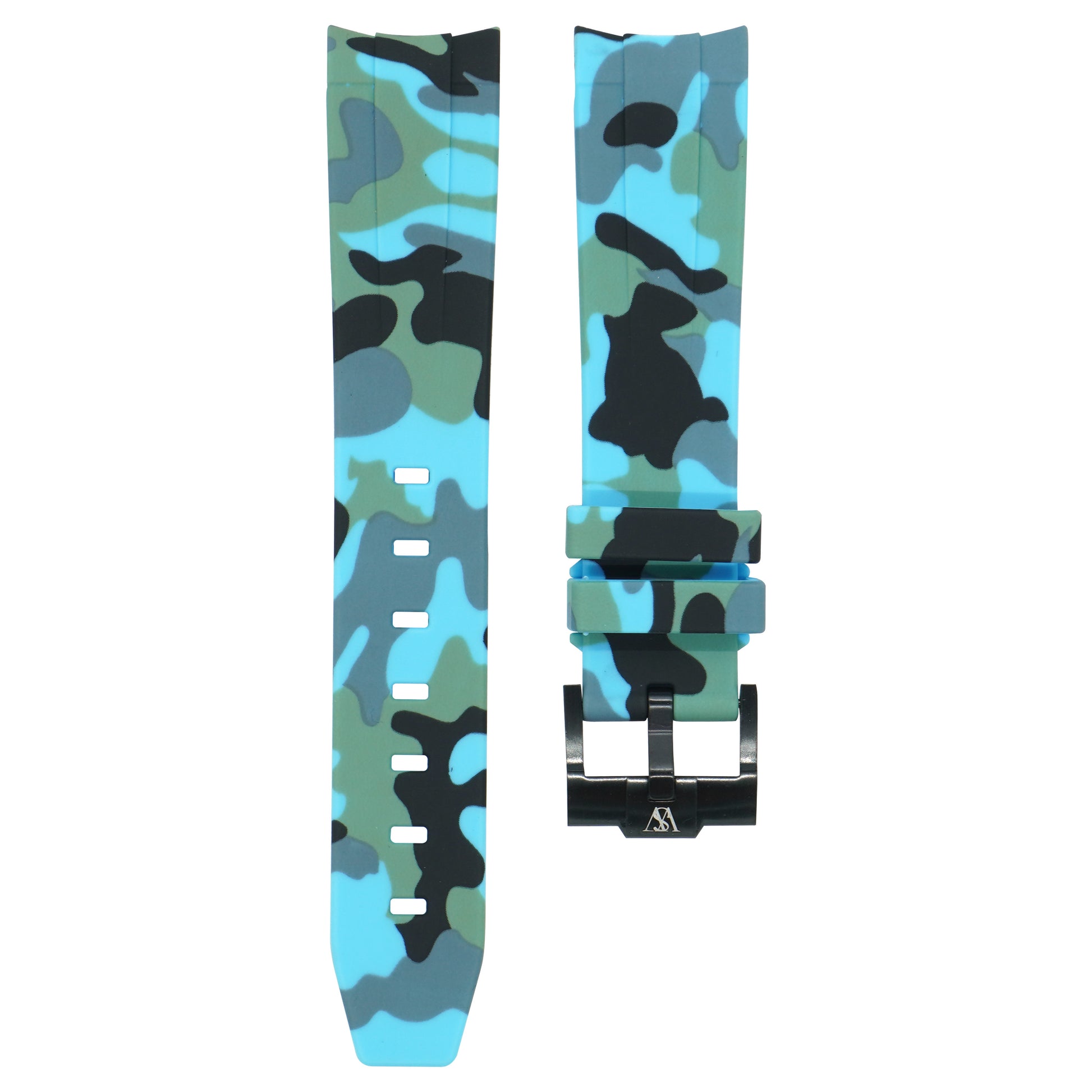 Curved Camo Rubber Strap - Baby Blue Camo - Watch Snob