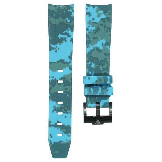 Curved Pixel Rubber Strap - Baby Blue Pixel - Watch Snob