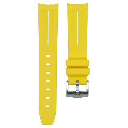 Curved Rubber Strap - Yellow & White Stripe - Watch Snob